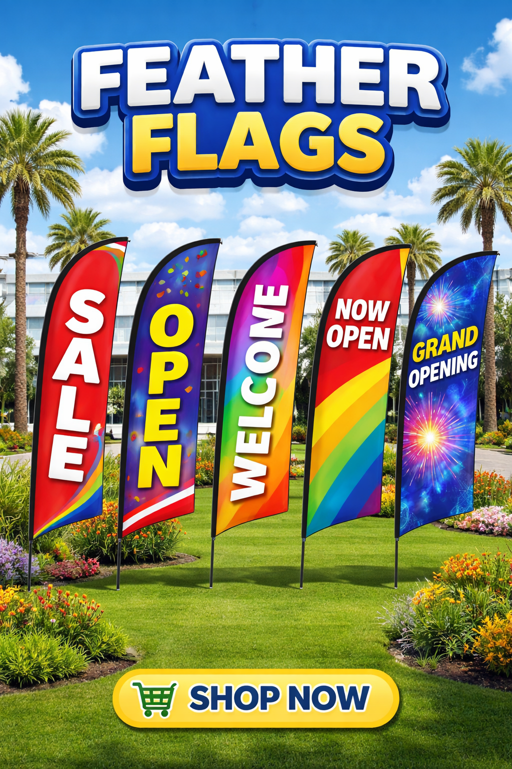 Custom feather flags for business promotion with sale and grand opening designs